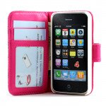 Wholesale iPhone 4S / 4 Chocolate Flip Leather Wallet Case with Stand (Hot Pink)